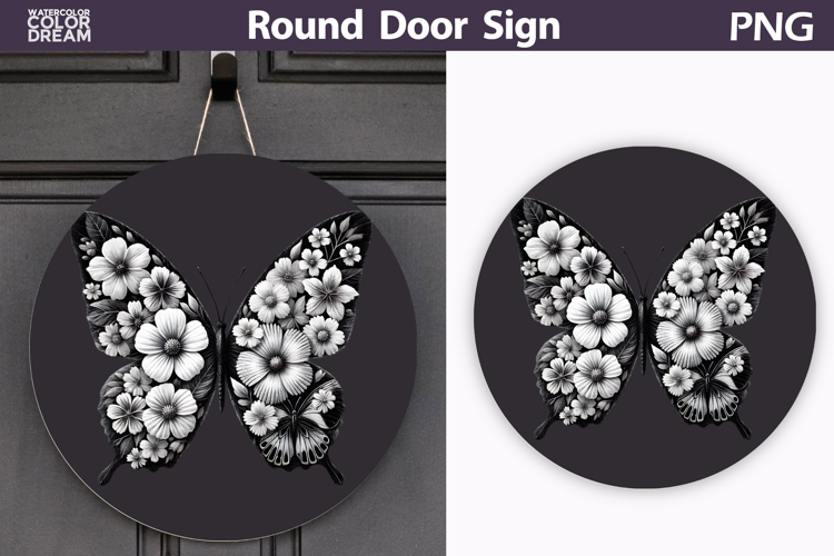 Butterfly Floral Round Sign | Butterfly Flowers Sublimation