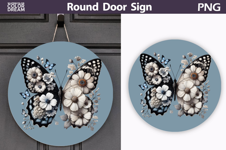 Butterfly Floral Round Sign | Butterfly Flowers Sublimation