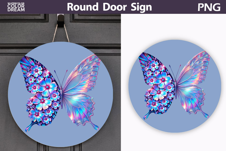 Butterfly Floral Round Sign | Butterfly Flowers Sublimation