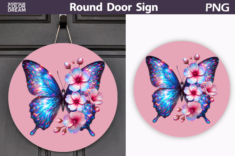 Butterfly Floral Round Sign | Butterfly Flowers Sublimation