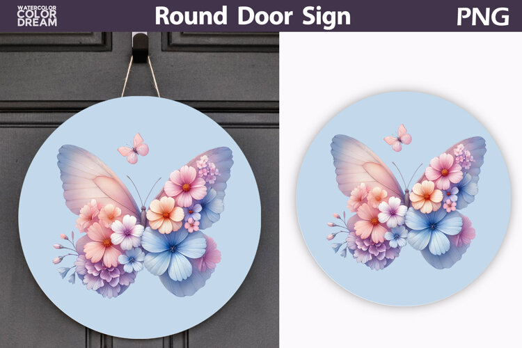 Butterfly Floral Round Sign | Butterfly Flowers Sublimation example image 1