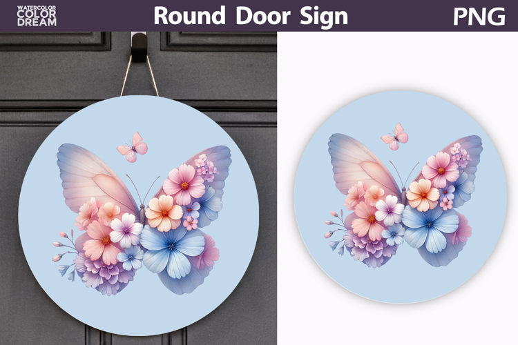 Butterfly Floral Round Sign | Butterfly Flowers Sublimation