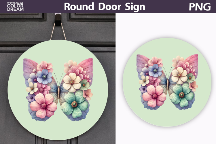 Butterfly Floral Round Sign | Butterfly Flowers Sublimation