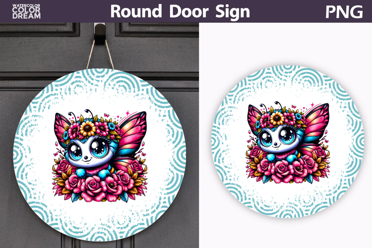 Floral Butterfly Round Door Sign | Teal Porch Decor