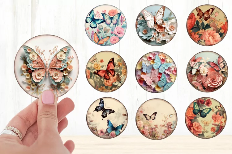 Butterfly Round Stickers | Vintage Butterfly Stickers