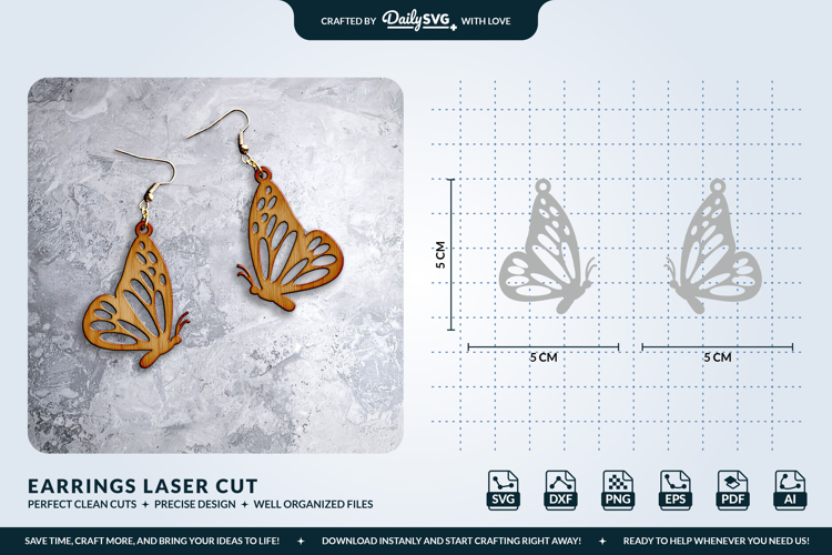Butterfly Wing Earrings SVG - Laser Cut Jewelry Template