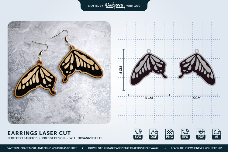 Butterfly Wing Earrings SVG - Laser Cut Jewelry Template