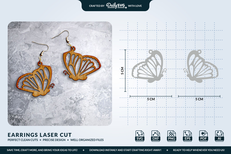Butterfly Wing Earrings SVG - Laser Cut Jewelry Template