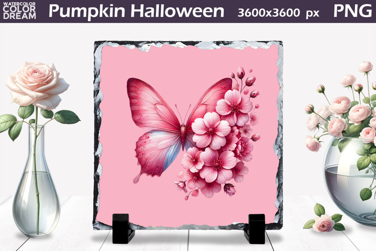 Butterfly Slate Design | Pink Butterfly Floral Sublimation