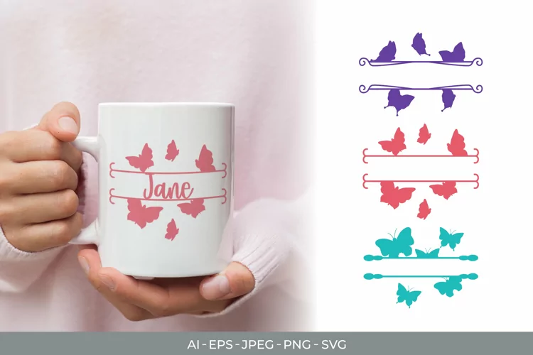 Decorative Butterfly Split with Custom Text SVG