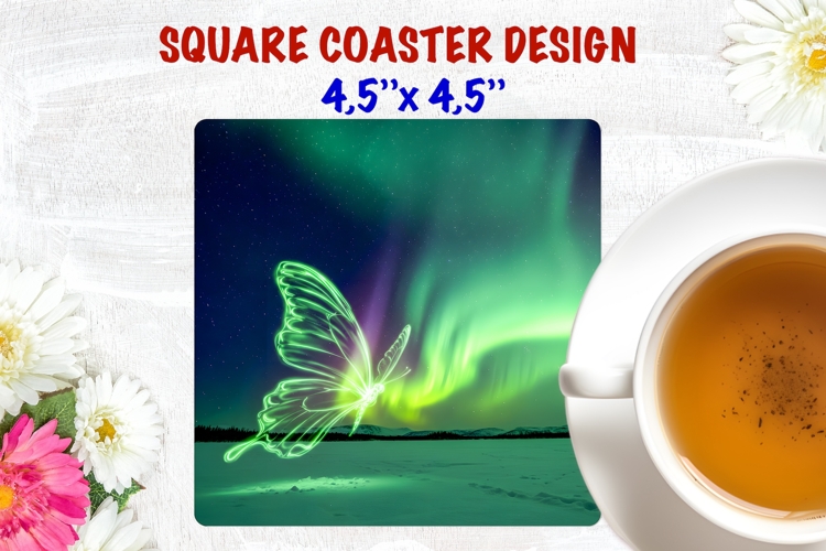 Bright Butterfly square coaster sublimation, northern lights