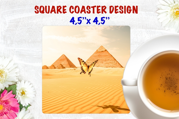 Butterfly square coaster sublimation, desert Egypt