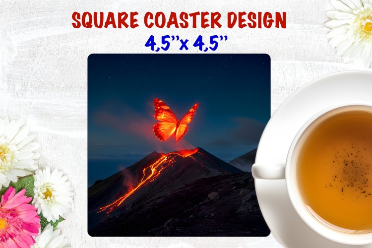 Bright Butterfly square coaster sublimation, volcano