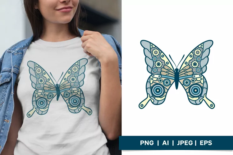 Blue Butterfly Steampunk, Vintage Sublimation
