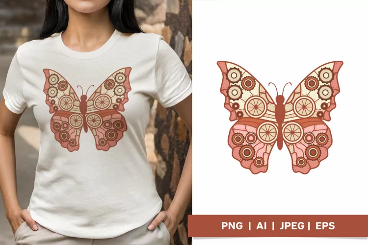 Vintage Butterfly Steampunk in Red Hues, Sublimation