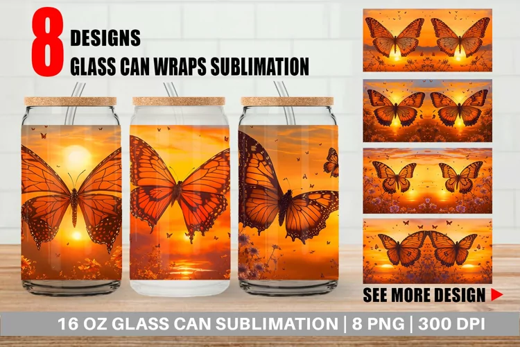 Butterfly Sunset Glass Can Wraps