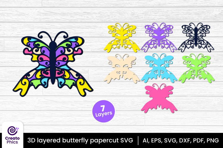 3D layered butterfly papercut file | decorative animal SVG