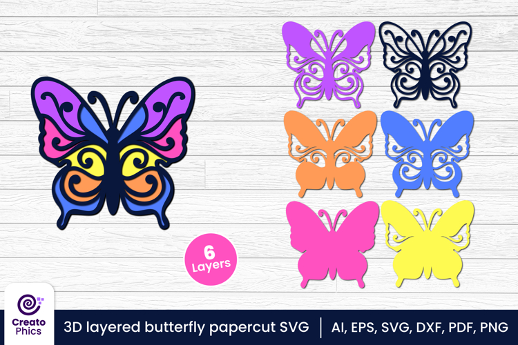 3D layered butterfly papercut file | decorative animal SVG