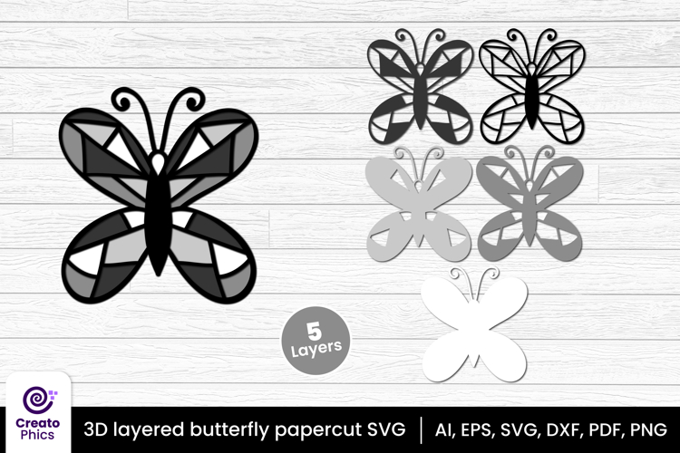 3D layered butterfly papercut file | decorative animal SVG