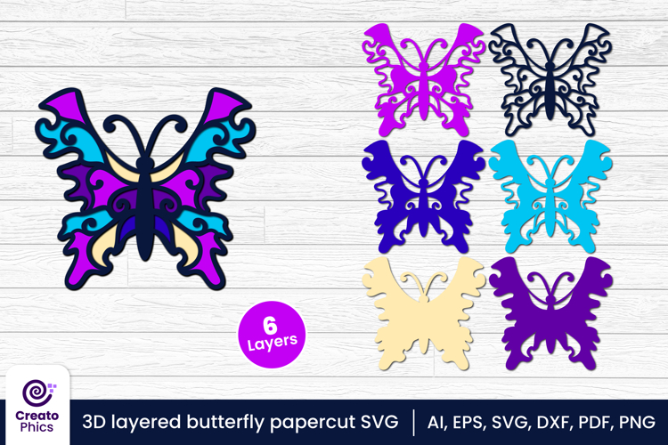 3D layered butterfly papercut file | decorative animal SVG