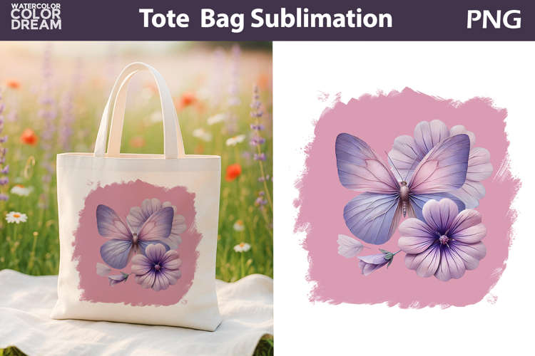 Butterfly Floral Tote Bag | Purple Butterfly Flowers Sublima