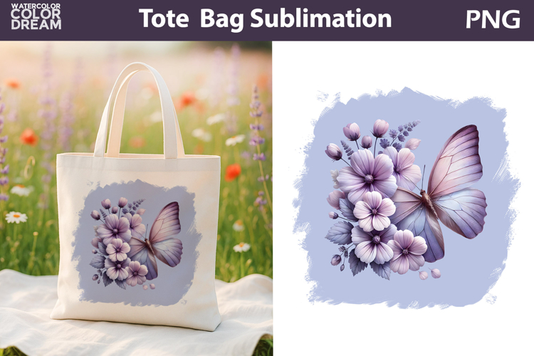 Butterfly Floral Tote Bag | Purple Butterfly Flowers Sublima