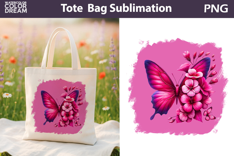 Butterfly Floral Tote Bag | Pink Butterfly Flowers