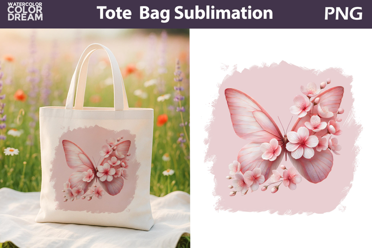 Butterfly Floral Tote Bag | Pink Butterfly Flowers