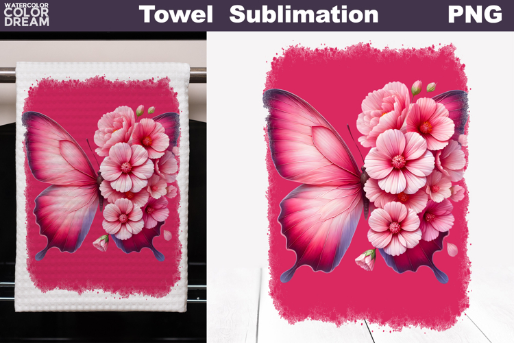 Butterfly Floral Kitchen Towel | Spring Towel Sublimation