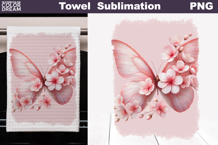 Butterfly Floral Kitchen Towel | Spring Towel Sublimation