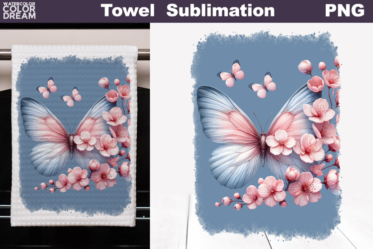 Butterfly Floral Kitchen Towel | Spring Towel Sublimation