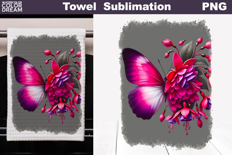Butterfly Floral Kitchen Towel | Spring Towel Sublimation