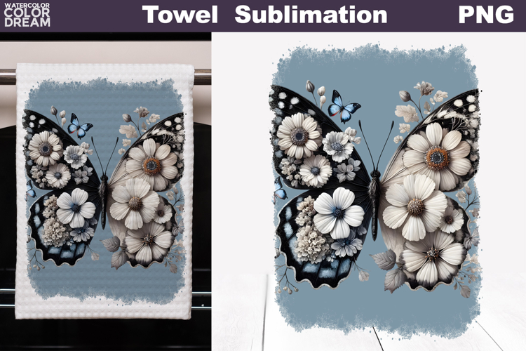 Butterfly Floral Kitchen Towel | Spring Towel Sublimation
