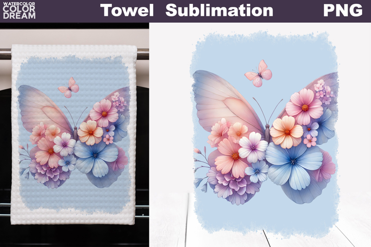 Butterfly Floral Kitchen Towel | Spring Towel Sublimation