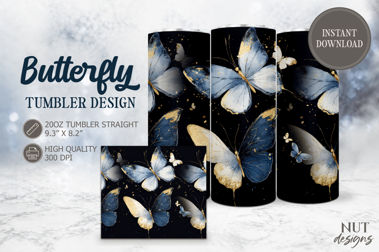 Butterfly Tumbler wrap Golden gothic Butterfly elegant