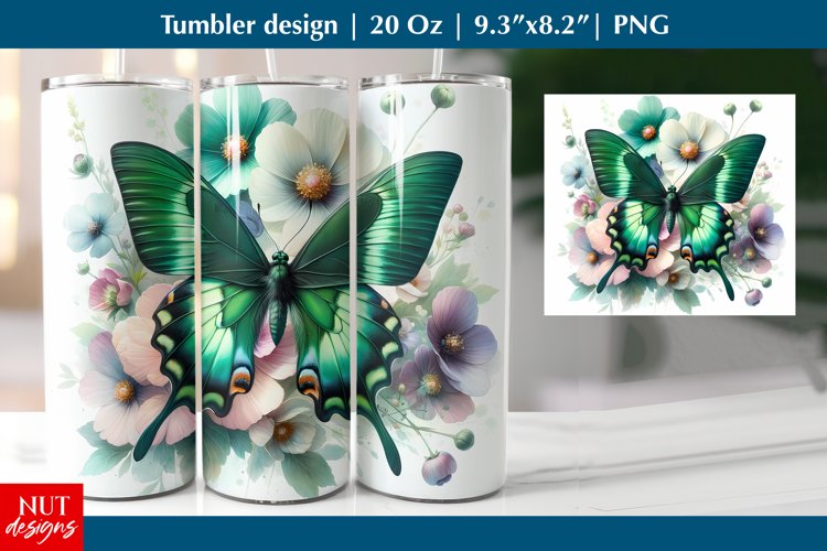 Butterfly tumbler Spring flowers Green butterfly tumbler