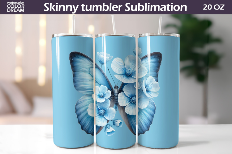Blue Butterfly Tumbler Sublimation | Floral Incest Wrap