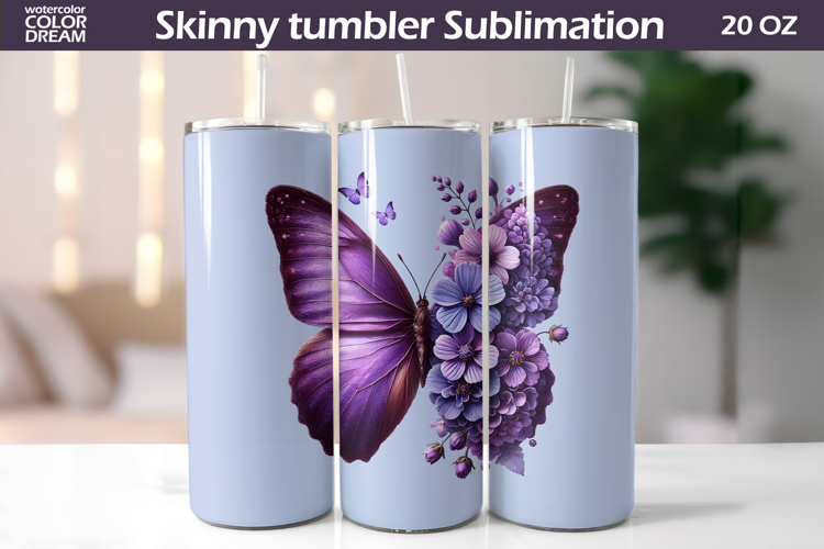 Violet Butterfly Tumbler Sublimation | Floral Incest Wrap
