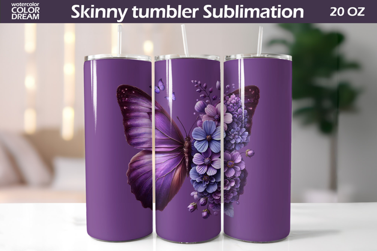 Violet Butterfly Tumbler Sublimation | Floral Incest Wrap