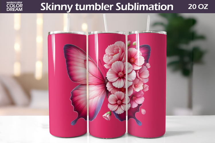 Vibrant Pink Butterfly Tumbler Sublimation | Floral Incest