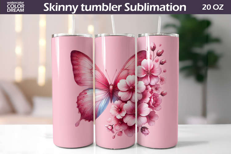Pink Pastel Butterfly Tumbler Sublimation | Floral Incest