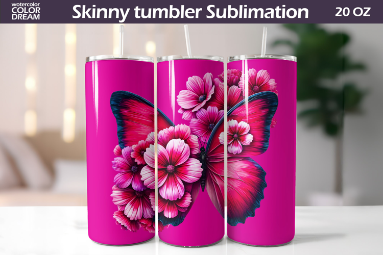Vibrant Pink Butterfly Tumbler Sublimation | Floral Incest