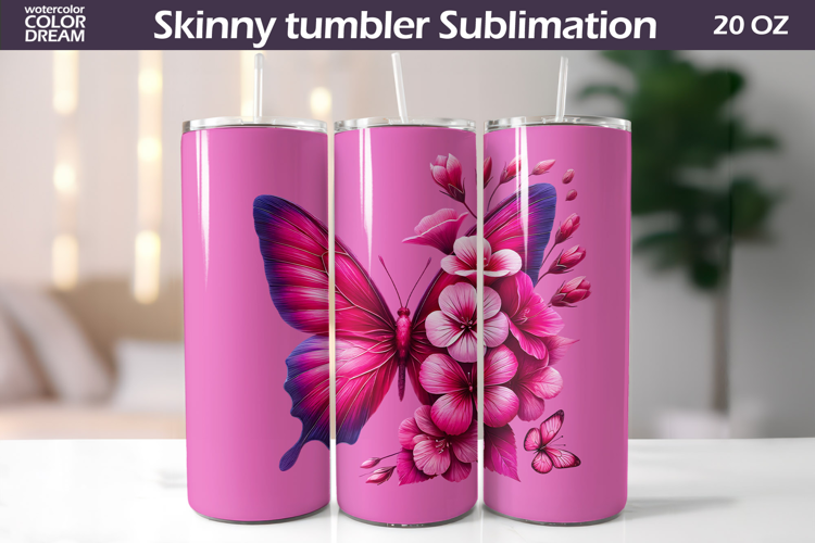 Vibrant Pink Butterfly Tumbler Sublimation | Floral Incest