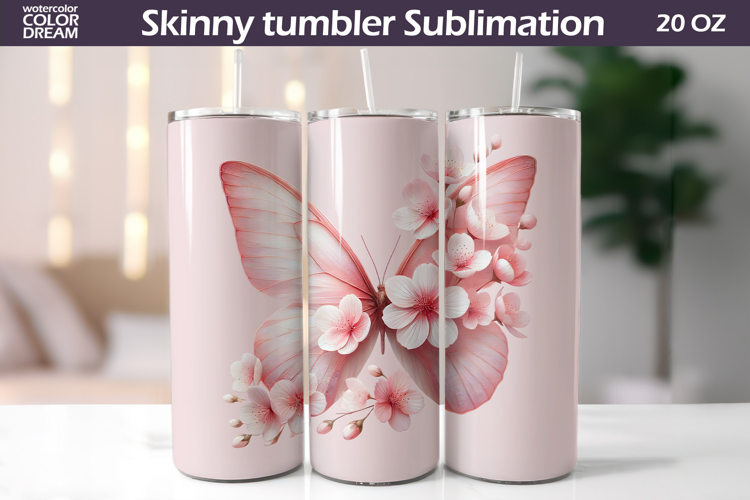 Pastel Pink Butterfly Tumbler Sublimation | Floral Incest