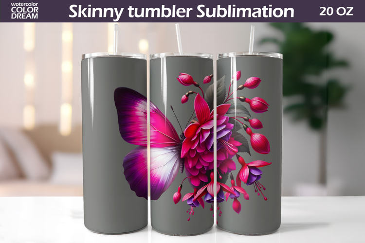 Vibrant Pink Butterfly Tumbler Sublimation | Floral Incest