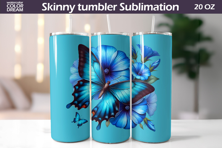Blue Butterfly Tumbler Sublimation | Floral Incest Wrap