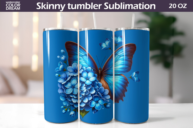 Blue Butterfly Tumbler Sublimation | Floral Incest Wrap