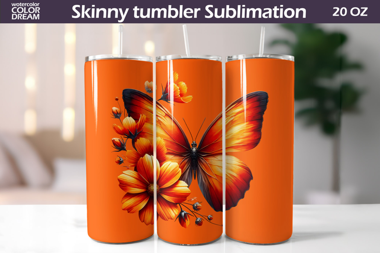 Orange Butterfly Tumbler Sublimation | Floral Incest Wrap