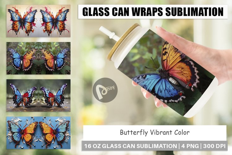 Glass Can Wraps Butterfly Vibrant Color