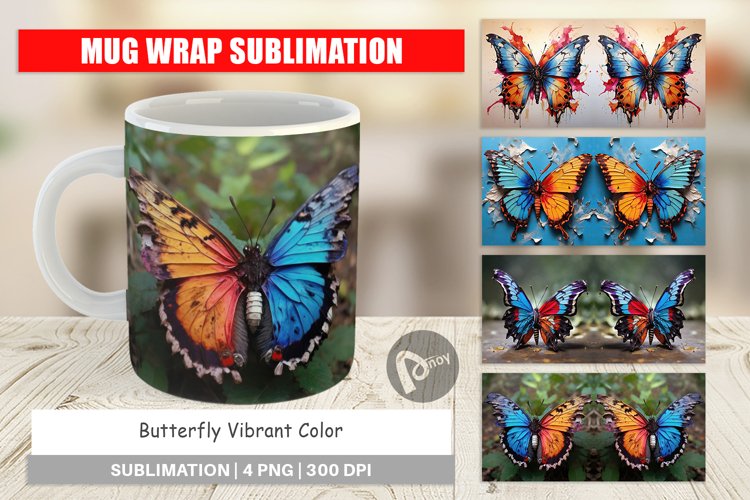 Mug Wrap Design Butterfly Vibrant Color